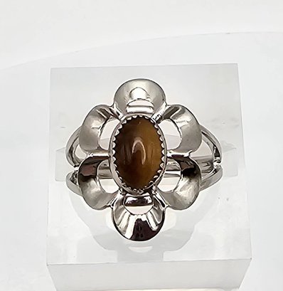 Tigers Eye Sterling Silver Flower Ring Size 6 2.5 G