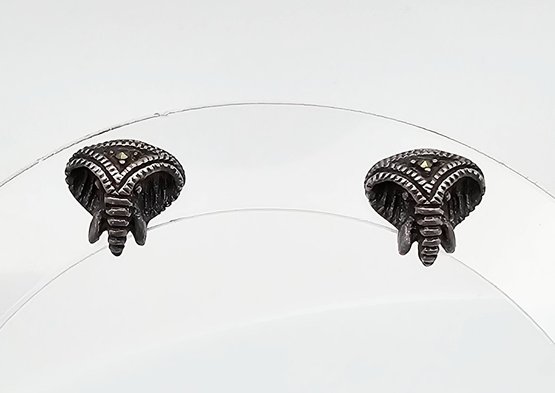 Marcasite Sterling Silver Elephant Earrings 2.7 G