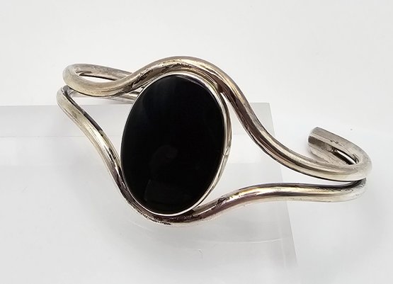 Southwestern Onyx Sterling Silver Cuff Bracelet 25.5 G