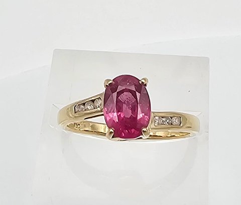 Signed Pink Topaz Diamond 14K Gold Cocktail Ring Size 6.75 2.7 G Approximately 1 TCW