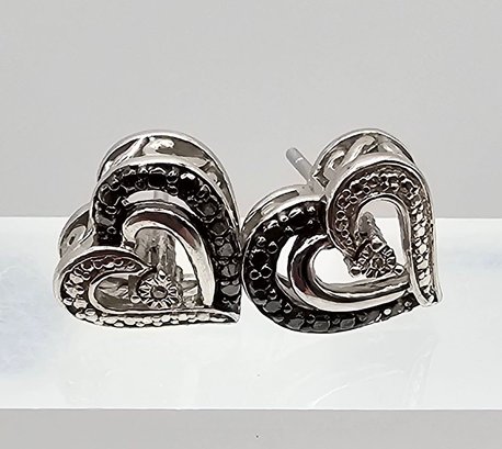 'JWBR' Diamond Sterling Silver Heart Earrings 2.7 G