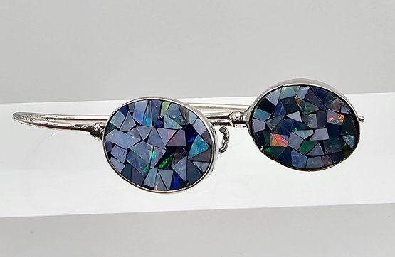 'MNSN' Crushed Opal Sterling Silver Drop Dangle Earrings 1.8 G
