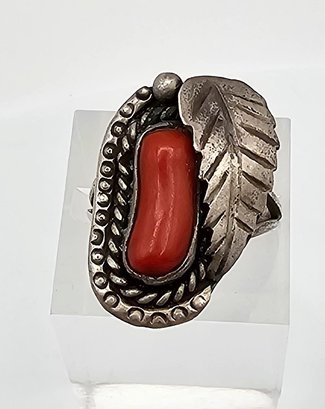 Navajo Coral Sterling Silver Ring Size 6.5 5.3 G