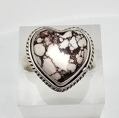Milky Quartz Sterling Silver Heart Ring Size 7.5 5.2 G