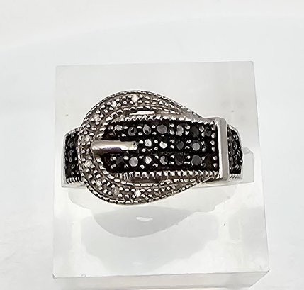 'LJ' Diamond Sterling Silver Belt Ring Size 6.75 4 G