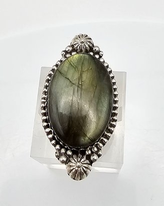 Labradorite Sterling Silver Ring Size 6.5 10.6 G