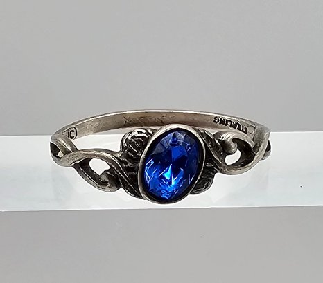 $ Blue Gemstone Sterling Silver Cocktail Ring Size 8 2 G