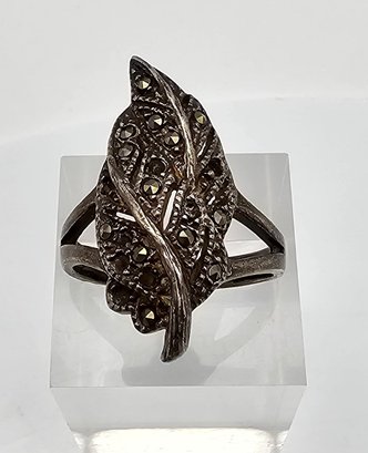 Signed Marcasite Sterling Silver Cocktail Ring Size 8.5 6.3 G