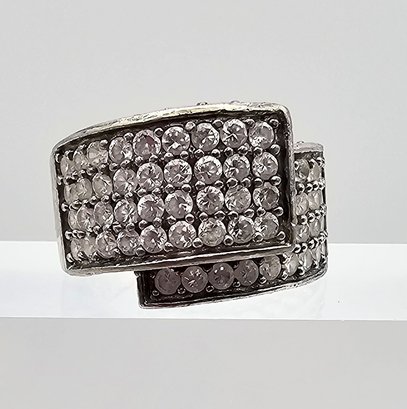 Signed Rhinestone Sterling Silver Cocktail Ring Size 6.5 11.2 G