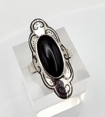 Onyx Sterling Silver Ring Size 6 5.8 G