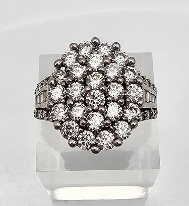 'SJD' Rhinestone Sterling Silver Cocktail Ring Size 7.5 10.5 G