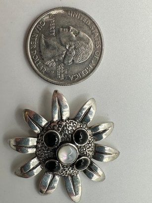 Sterling Silver Sunflower Pendant With White And Black Rhinestones 7.03g