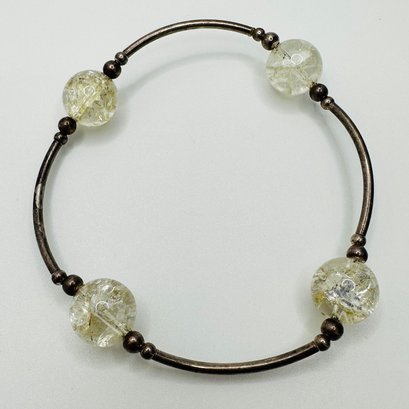 Sterling Silver Stretchy Bracelet With Clear Beads, 12.47 G.
