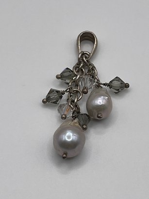 Sterling Pearl And Gem Cluster Pendant 7.51g