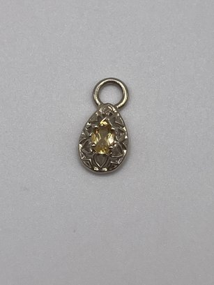 Sterling  Teardrop Shaped Gold Toned Pendant With Yellow And Clear Gems 1.21g