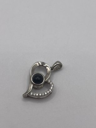 Sterling Heart Pendant With Black And Clear Stones   2.15g