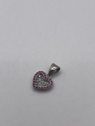 Sterling Heart Shaped Pendant With Hot Pink Stones  0.64g