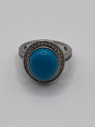 Sterling Ring With Blue And Clear Stones  5.75g    Sz. 7
