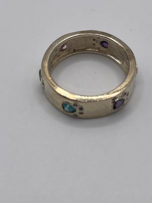 Sterling Ring With Multicolor Stones And Paw Prints  3.94g   Sz. 7