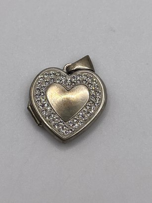 Sterling Heart Locket With Clear Gems  1.9g