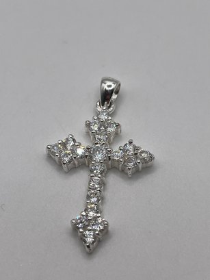 Sterling Cross Pendant With Clear Gems  4.67g