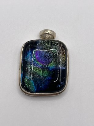 Sterling Square Pendant With Dichroic Glass  19.6g