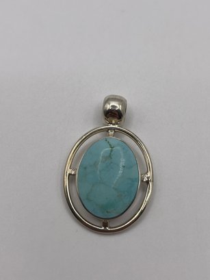 Mexico - Sterling Oval Pendant With Topaz Like Stone  12.06g