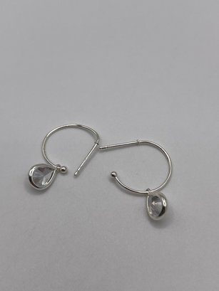 Sterling Hoop Earrings With Clear Gem  1.87g
