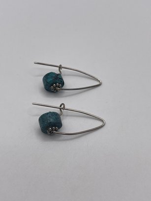 Sterling Earrings With Round Turquoise Stones 3.26g