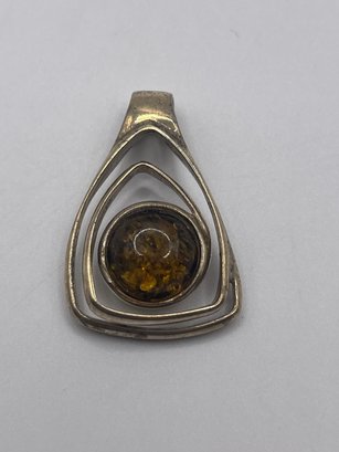 Sterling Modern Design Pendant With Amber Colored Stone 6.10g