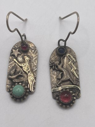 Sterling Native American Earrings With Colored Stones  5.80g