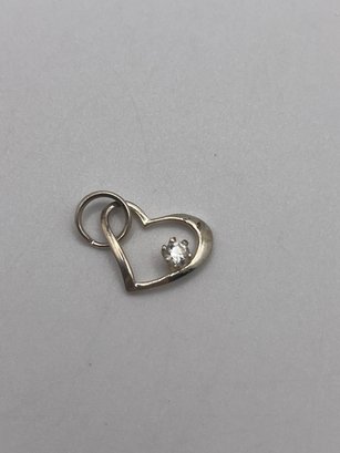 Sterling Heart Shape Charm With Clear Gem  0.6g
