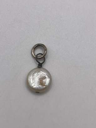 Sterling Charm With White Bead  0.46g