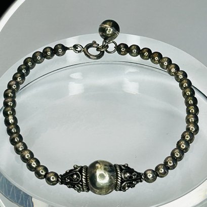 Sterling Silver Beaded Bracelet With Filigree Detail 9.58 G