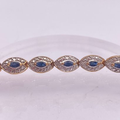Gorgeous Gold Over Sterling Silver Dark Blue Sapphire Tennis Bracelet, 7.5', 16.5g