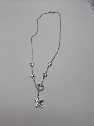 Sterling Chain With  Hearts And Star Pendant  9.53g    20'long