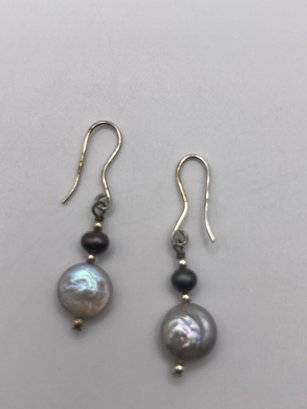 Sterling Drop Earrings With Grey Beads  2.04g