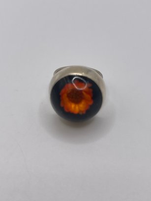 Mexico - Sterling Ring With Flower In Glass  9.11g   Sz.5