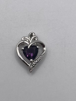 Sterling Heart Pendant With Purple Gem  1.0g