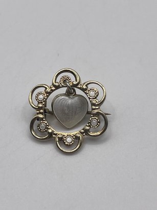 Sterling Gold Toned Pin With Heart Charm  3.05g