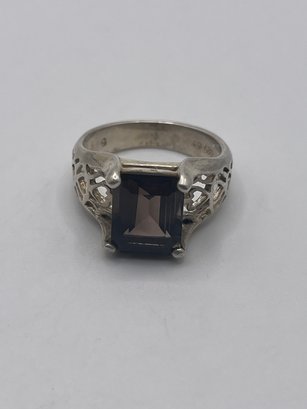 Sterling Ring With Rectangular Brown Gem  4.21g   Sz. 6