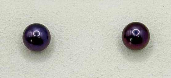Purple Pearl Stud Earrings Set In Sterling 1.44g
