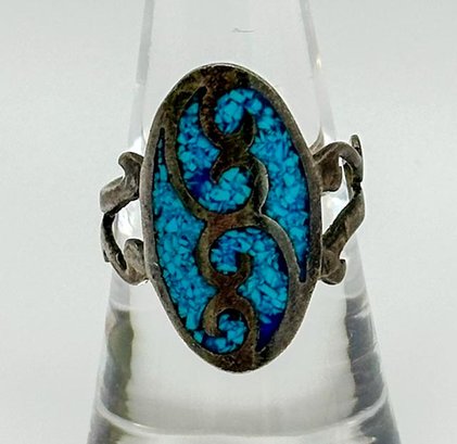 Sterling Band With Crushed Turquoise Inlay 4.22g