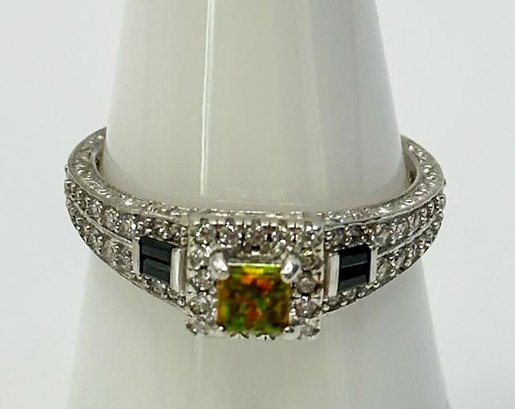 RBP Sterling Ring With Iridescent Yellow Square Cut Center 3.43g  Size 9