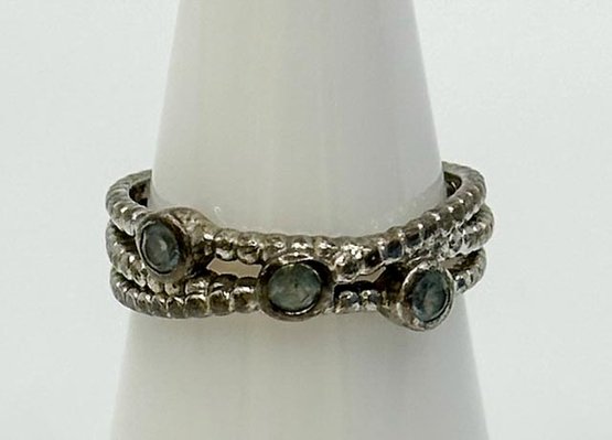 Sterling Ring With Multi-band And Blue Rhinestones  2.83g  Size 5.5
