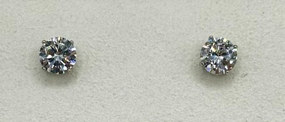 Sterling Stud Earrings With Round Cubic Zirconia 1.45g