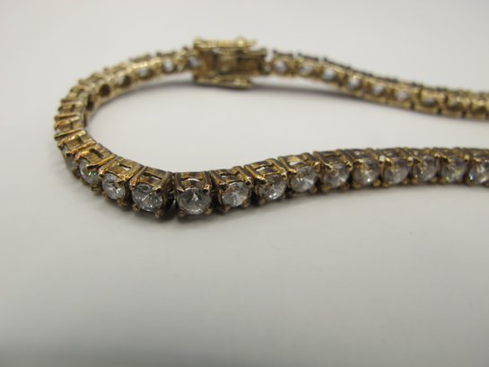 Gold Toned Sterling Tennis Bracelet With Rhinestones 12.05g