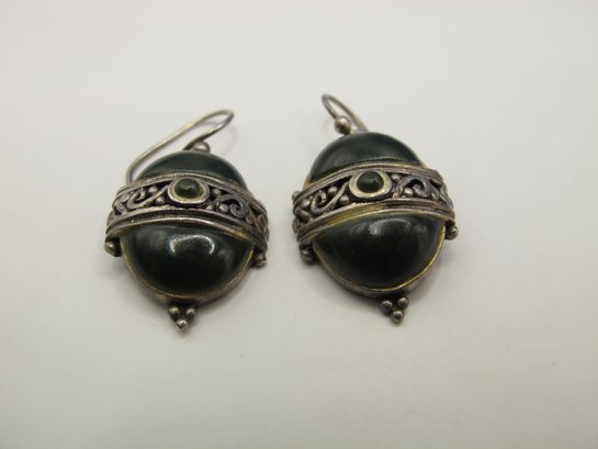 Sterling Earring With Green Beads 9.91g