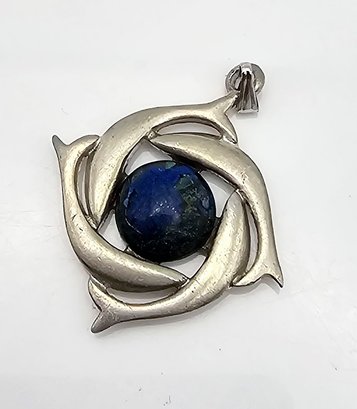 Art Glass Sterling Silver Dolphin Pendant 4.2 G