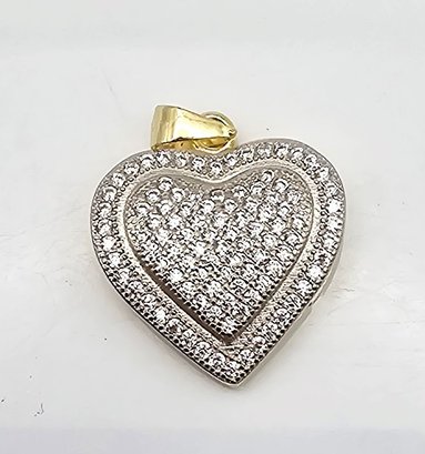 ISA Rhinestone Gold Over Sterling Silver Heart Pendant 2.7 G